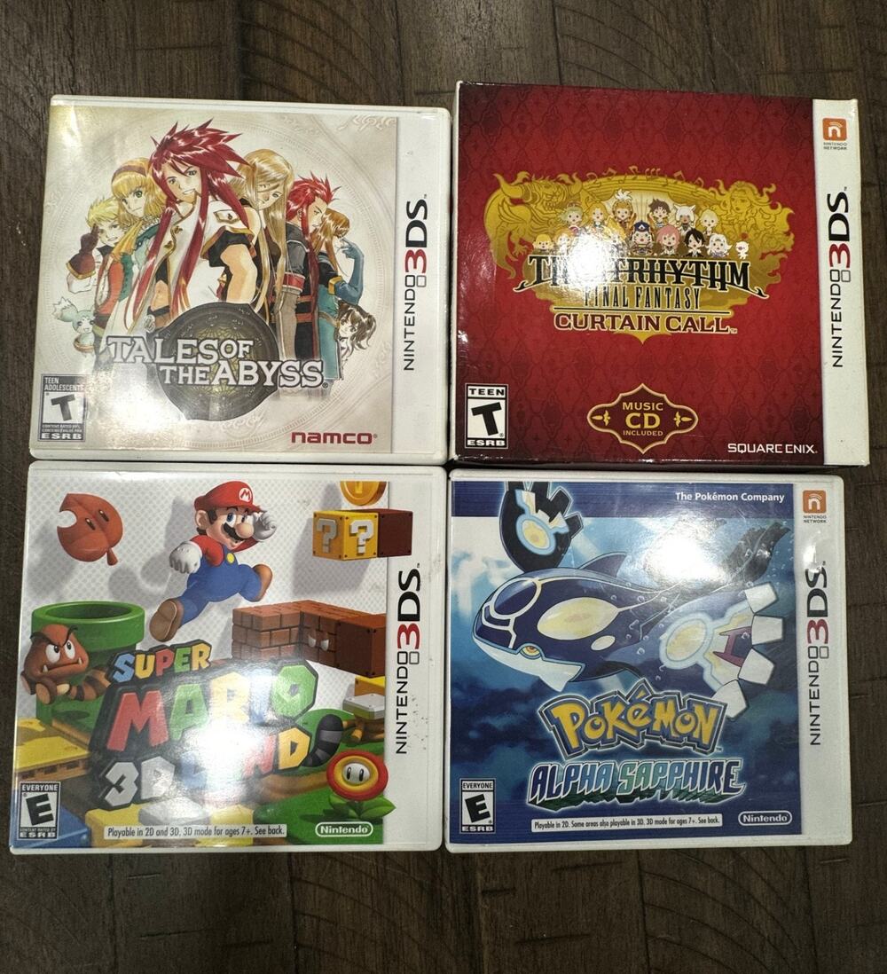 4 Nintendo 3DS Game Lot Pokemon Alpha Sapphire Tales Abyss Mario Curtain Call